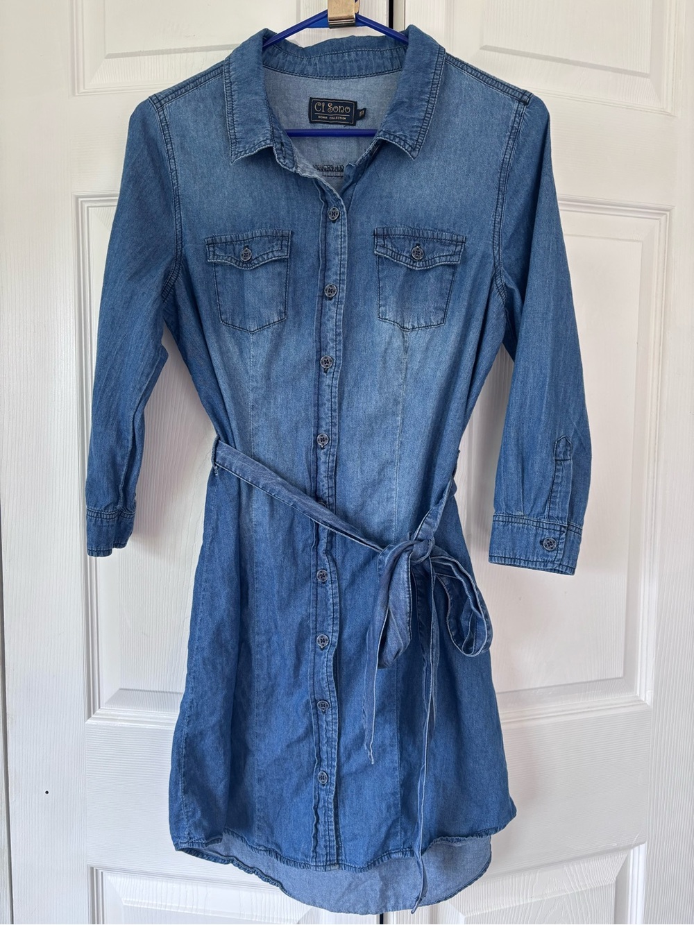 Ci Sono Denim Collection Belted Shirt Dress Blue Size M
